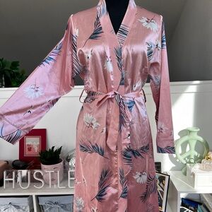 Tropical pink satin robe